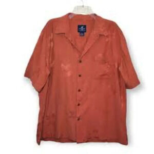 Caribbean Joe Island Supply Co. Silk Hawaiian Shirt Rust Large‎